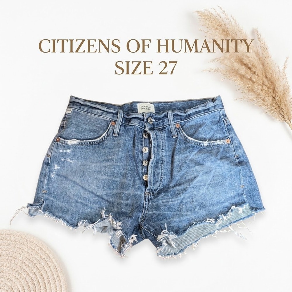 Citizens of Humanity Annabelle 100% Organic Cotton Denim Shorts 27 Blue Cutoff